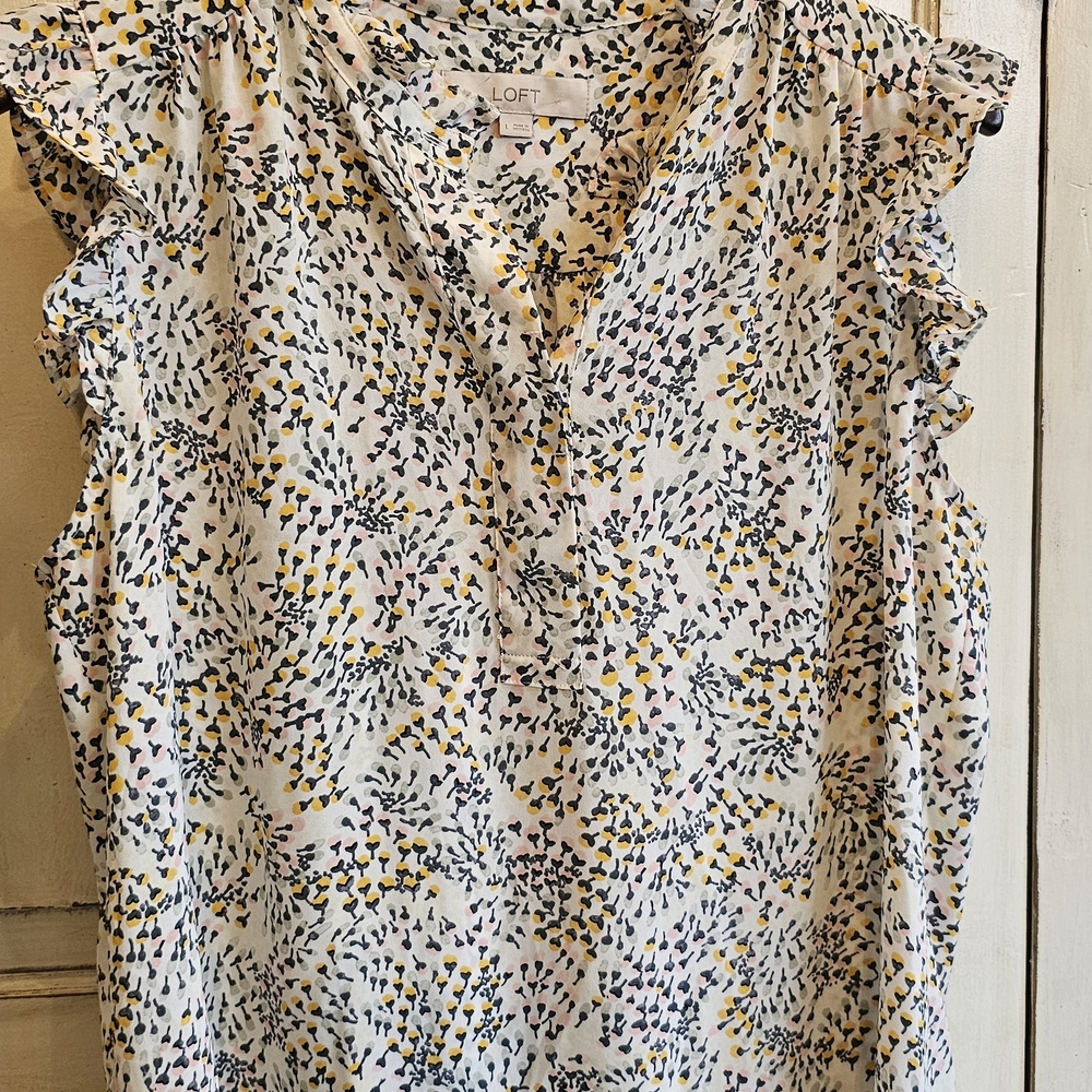 LOFT Sleevless Ruffle Neck Blouse - Picture 2 of 6